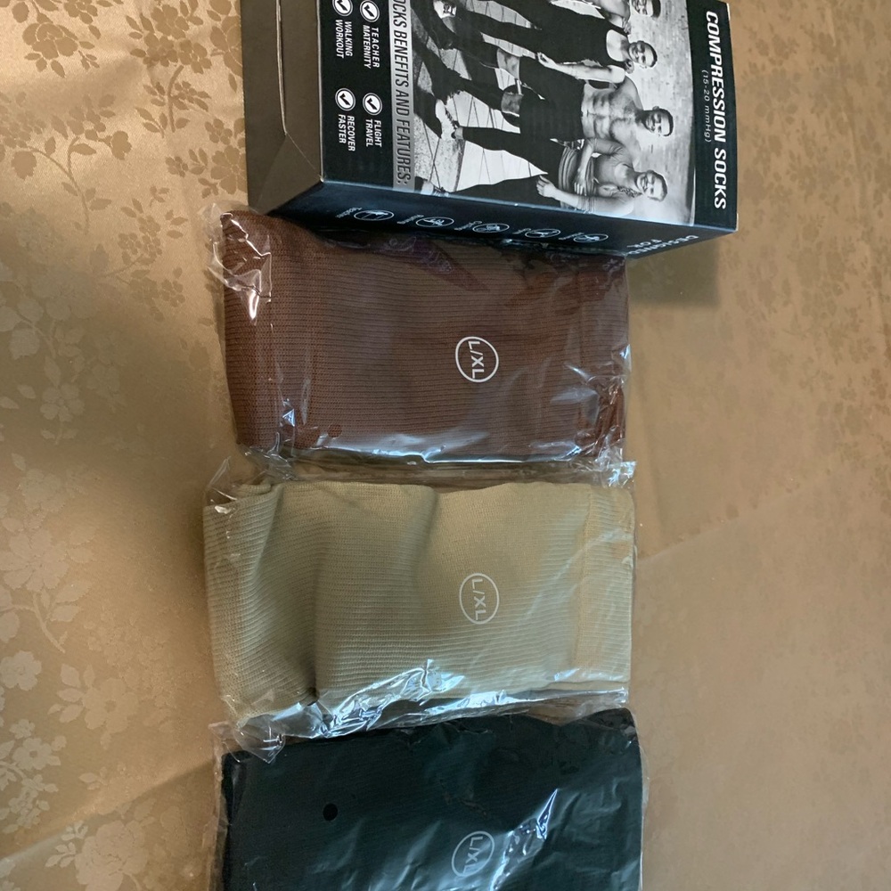 Compression Socks 3 Pr. Unisex, Brown, Tan, Black Comfort Size L/XL